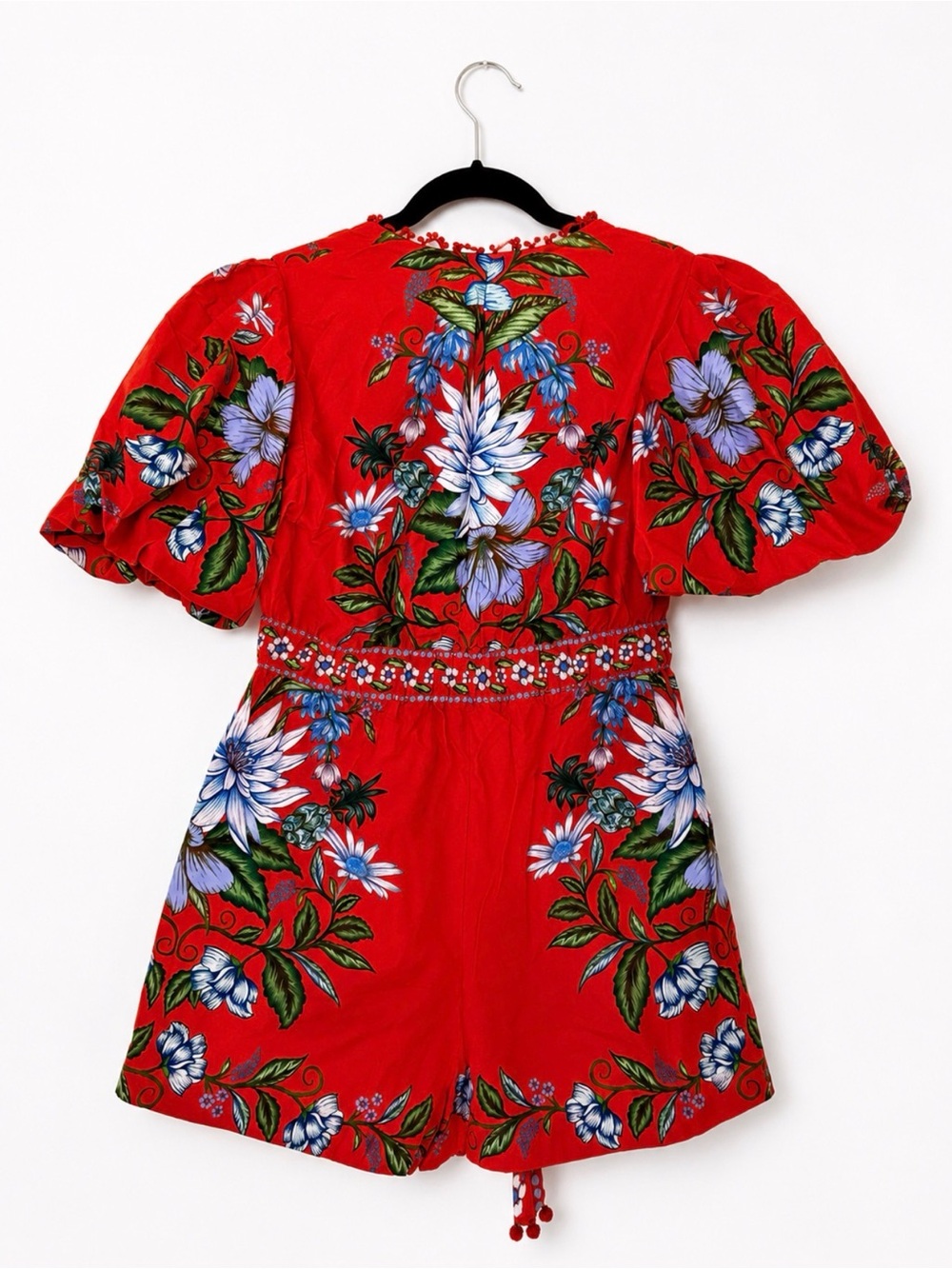 FARM RIO Sweet Bloom Bouquet Romper. BRAND NEW. Red Floral V-Neck Tie-Waist Rope - Picture 9 of 9